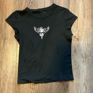 Brandy Melville Women's White and Black T-shirt